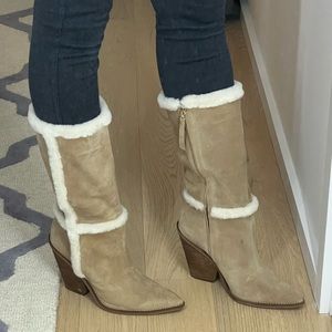 Sam Edelman Ilsa Tan Suede Heeled Mid Calf Boots, Size 11